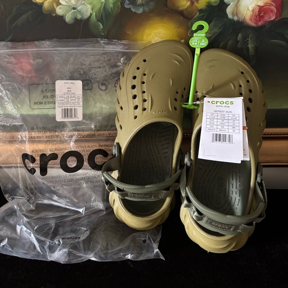 NWT Crocs Men\'s  Women\'s Echo Slingback Clog Aloe Shoes slides dark green W9/M7 main image 6